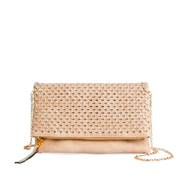 Urban Expressions Handbags - Urban Expressions beige woven convertible clutch/shoulder bag